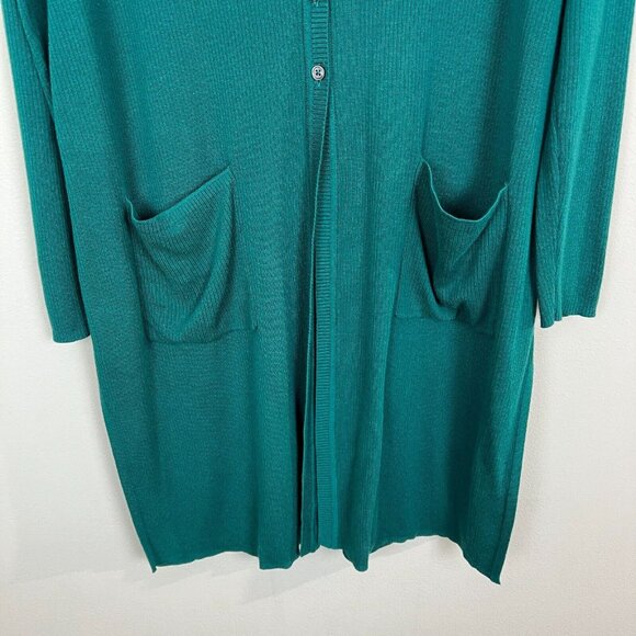 J. Jill Duster Cardigan Sweater Womens Petite Large Green V-Neck 3 Button Ribbed - Picture 4 of 13